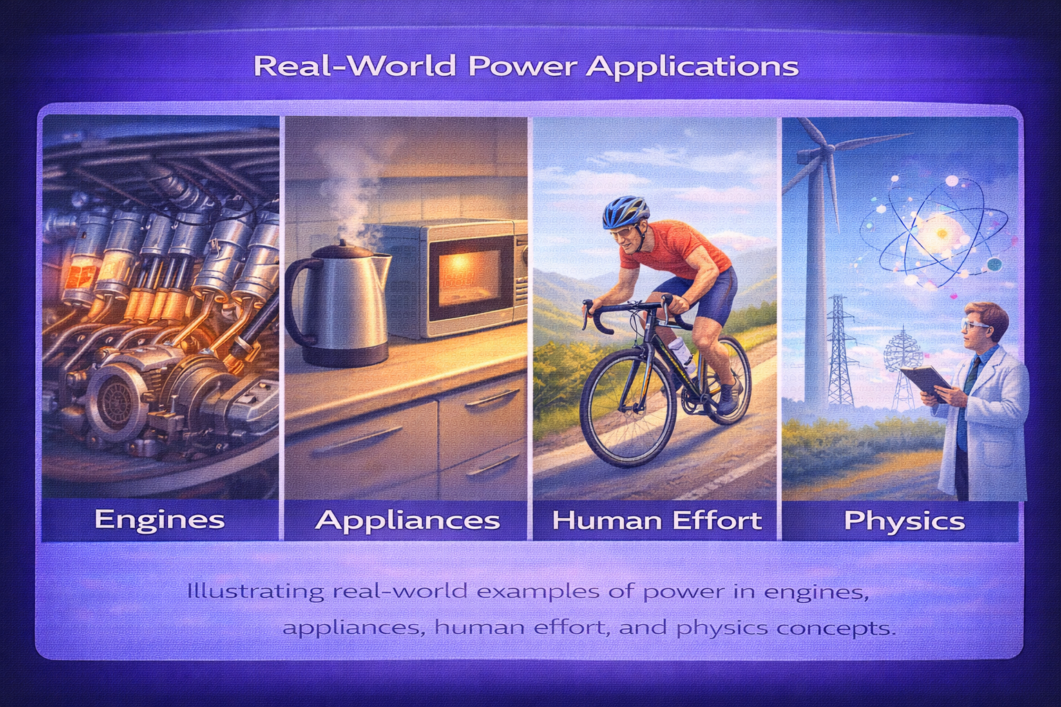 Real world power applications engines appliances human effort physics examples